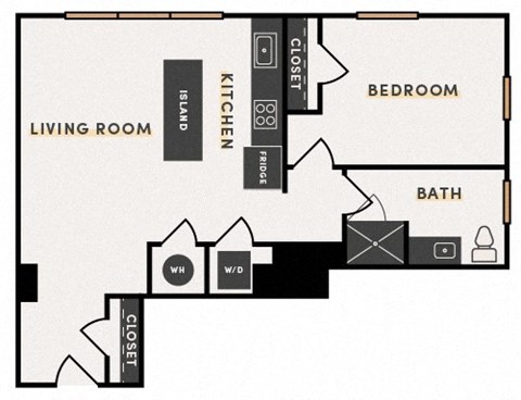 Floor plan for 1 bed, 1 bath, 706 sqft